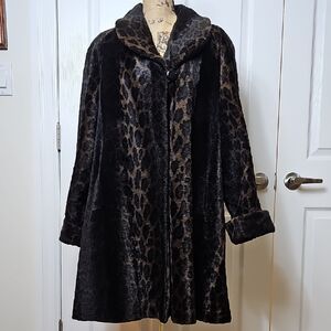 Vintage 80s Faux Fur Dark Leopard Print Swing Style Coat